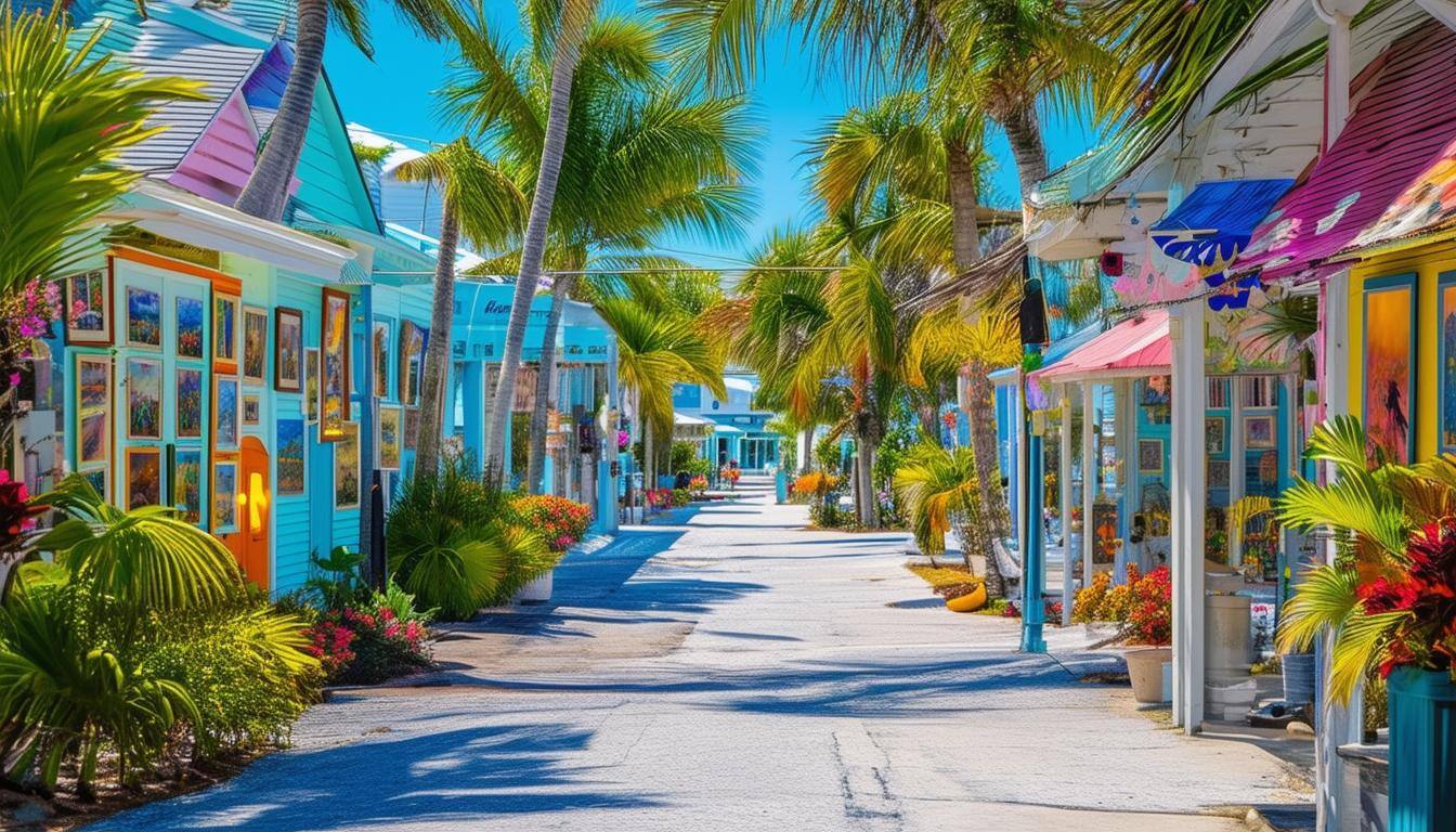 Colorful, artistic street in Key West, Florida