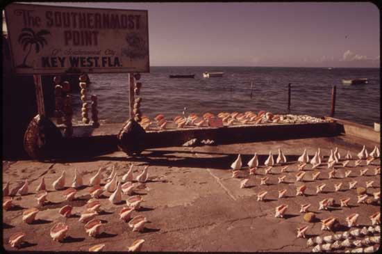 Sign from the early 1970's of the Southernmost Point, in Key West, Florida